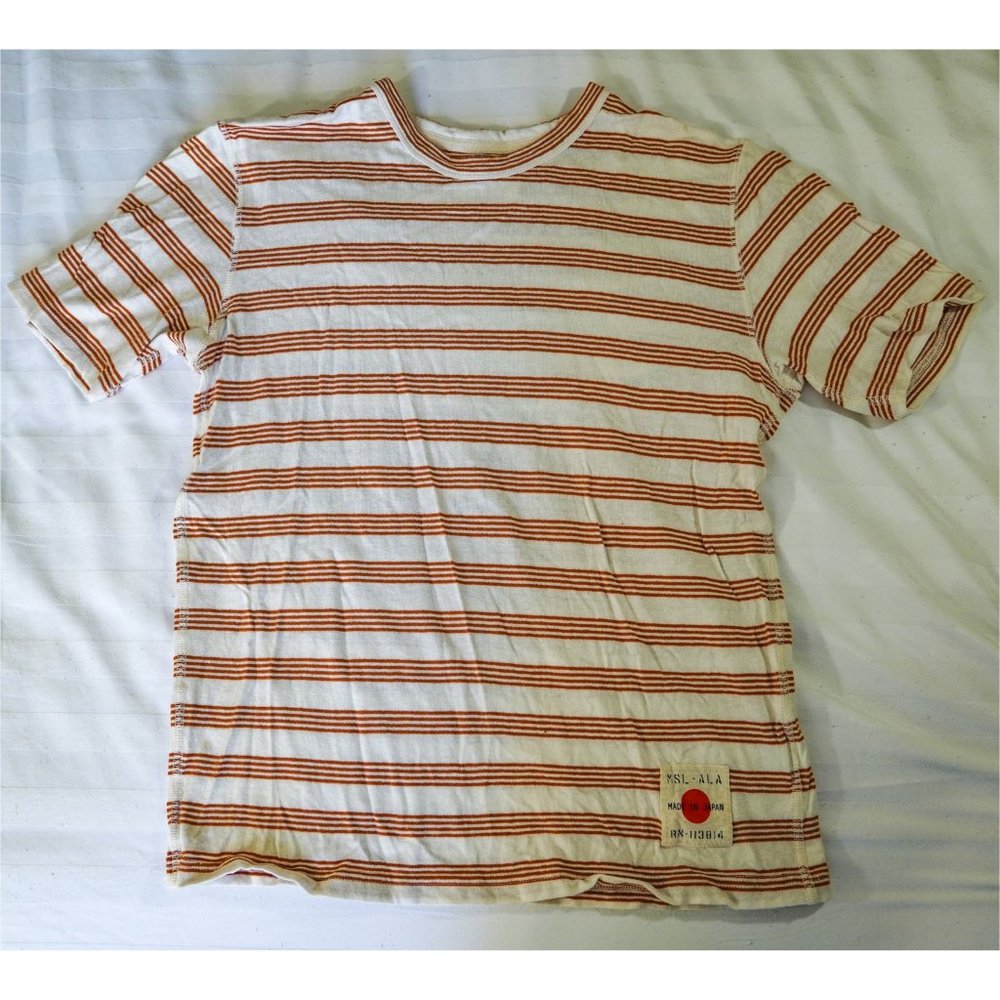 BILLY REID Men's Cotton Crewneck T-shirt, Orange & White Stripe, Sz. Small